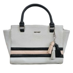Nine West Come Aboard Satchel, Colors: Light Gray/Black/Blush Pink